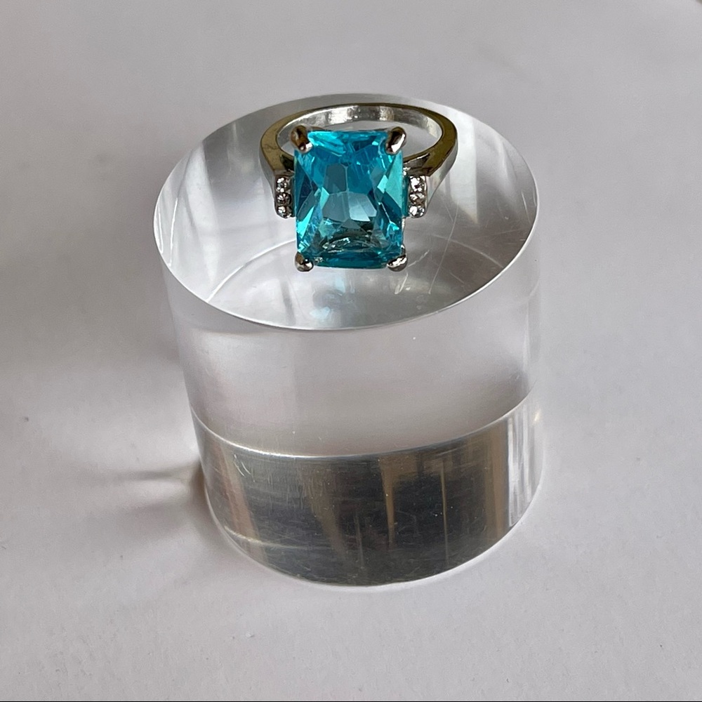 🎉HP🎉16.42CT Natural Aquamarine S925 silver & white topaz pavé setting ring - Picture 2 of 6